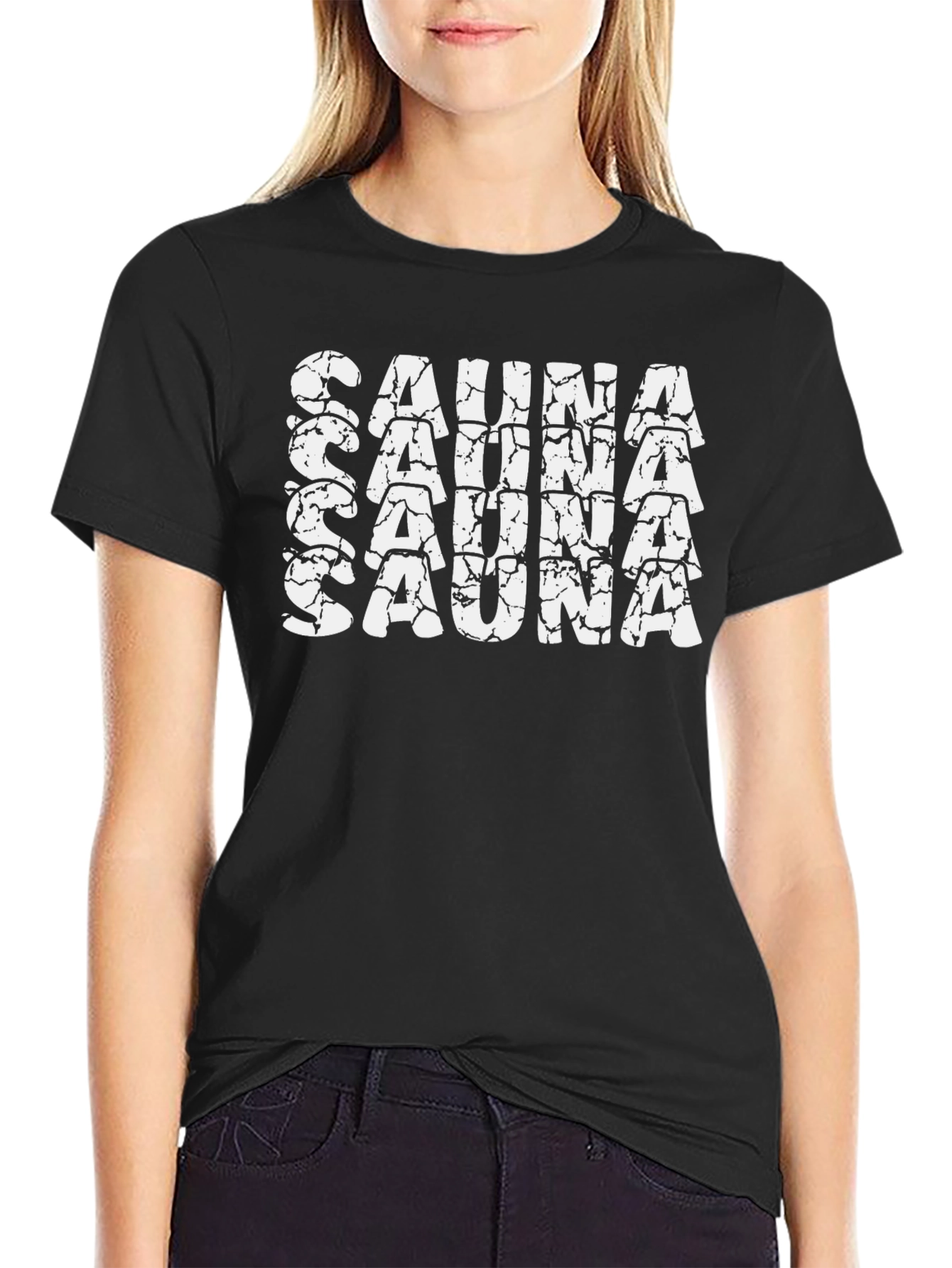 Sauna Text Tee - Black Cotton T-Shirt