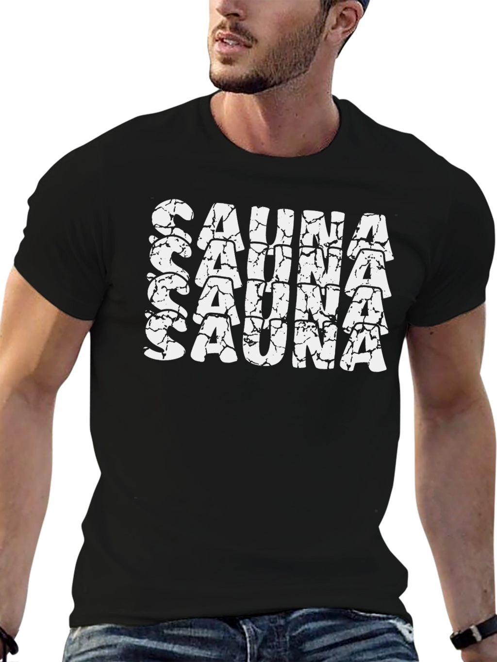 Sauna Text Tee - Black Cotton T-Shirt