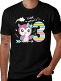 Look Whos Three Owl Birthday T-Shirt
