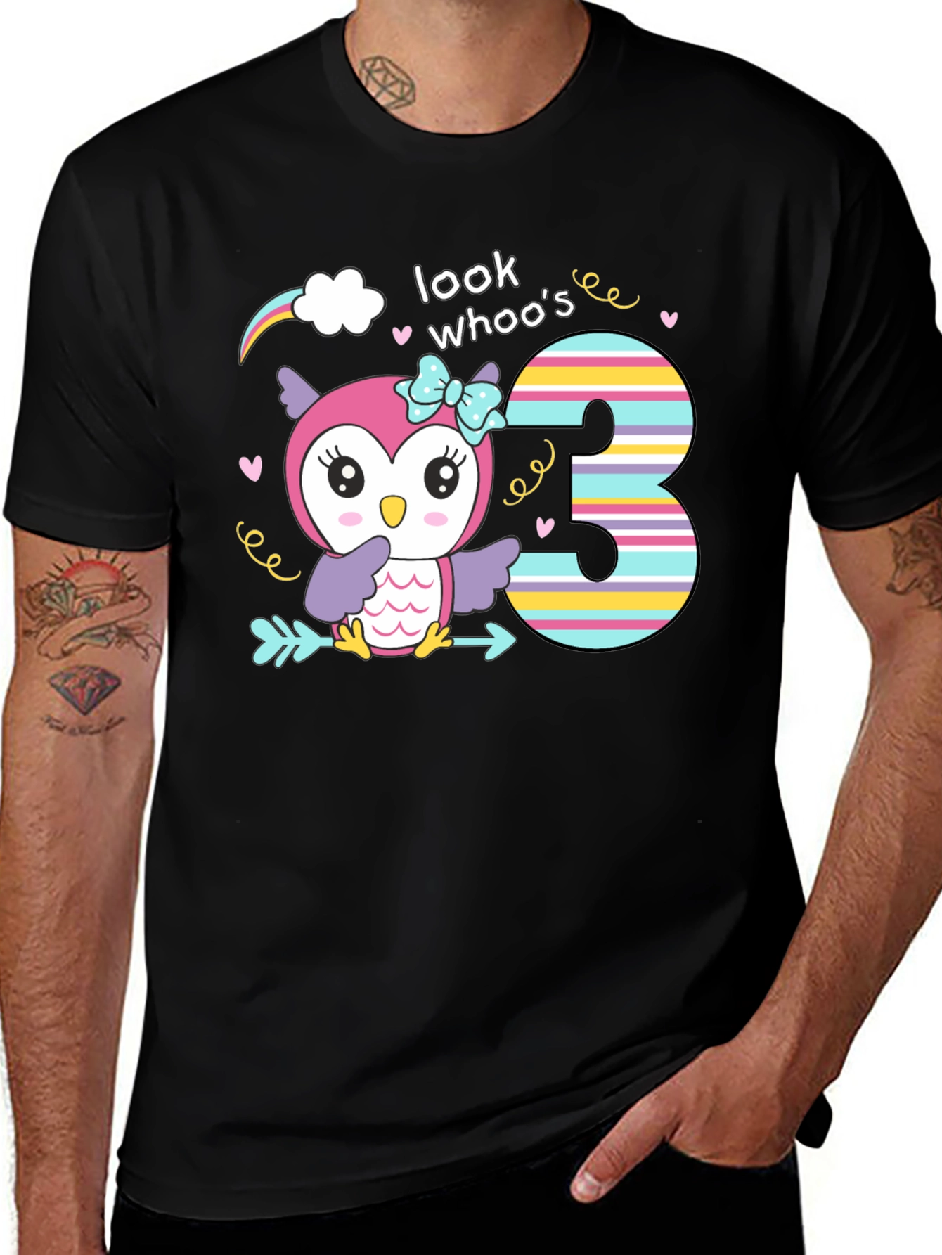 Look Whos Three Owl Birthday T-Shirt