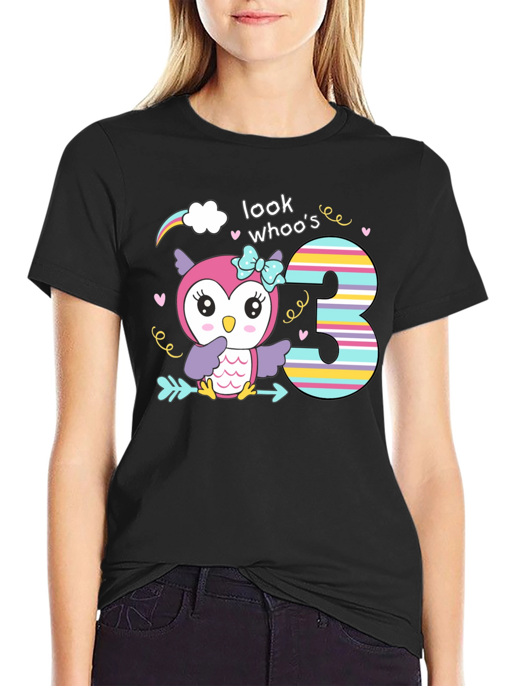 Look Whos Three Owl Birthday T-Shirt