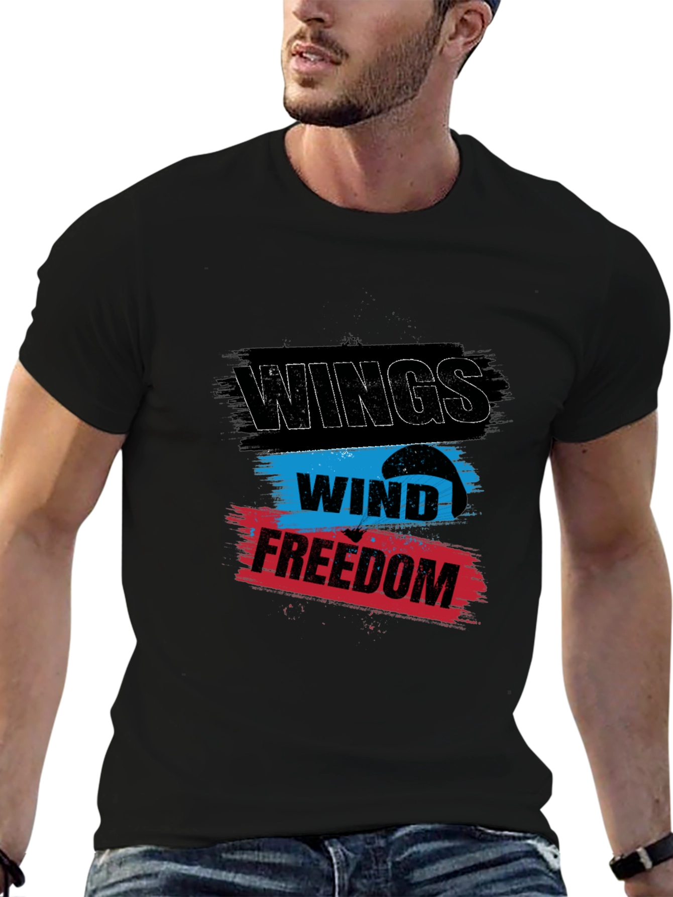 Wings Wind Freedom Graphic Tee - Black Cotton T-Shirt