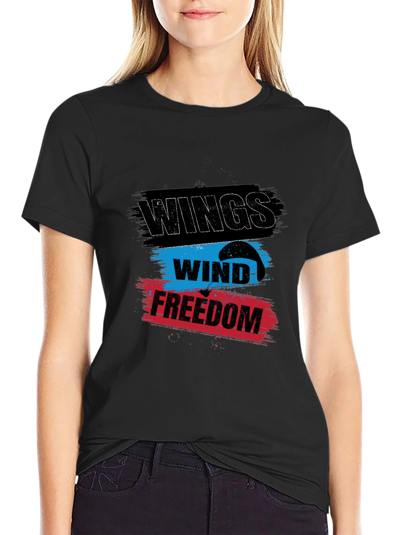Wings Wind Freedom Graphic Tee - Black Cotton T-Shirt