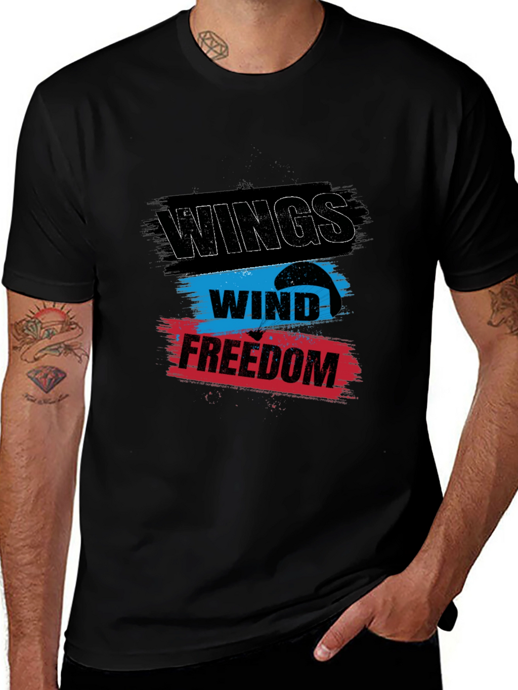 Wings Wind Freedom Graphic Tee - Black Cotton T-Shirt