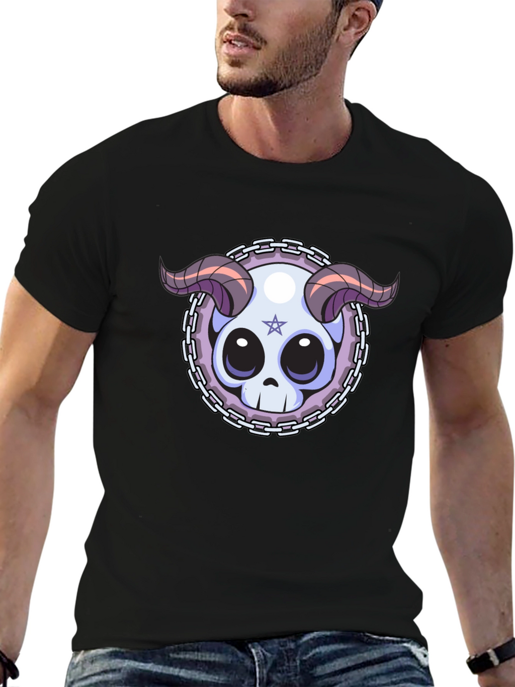 Skull & Horns Graphic Tee - Edgy Style