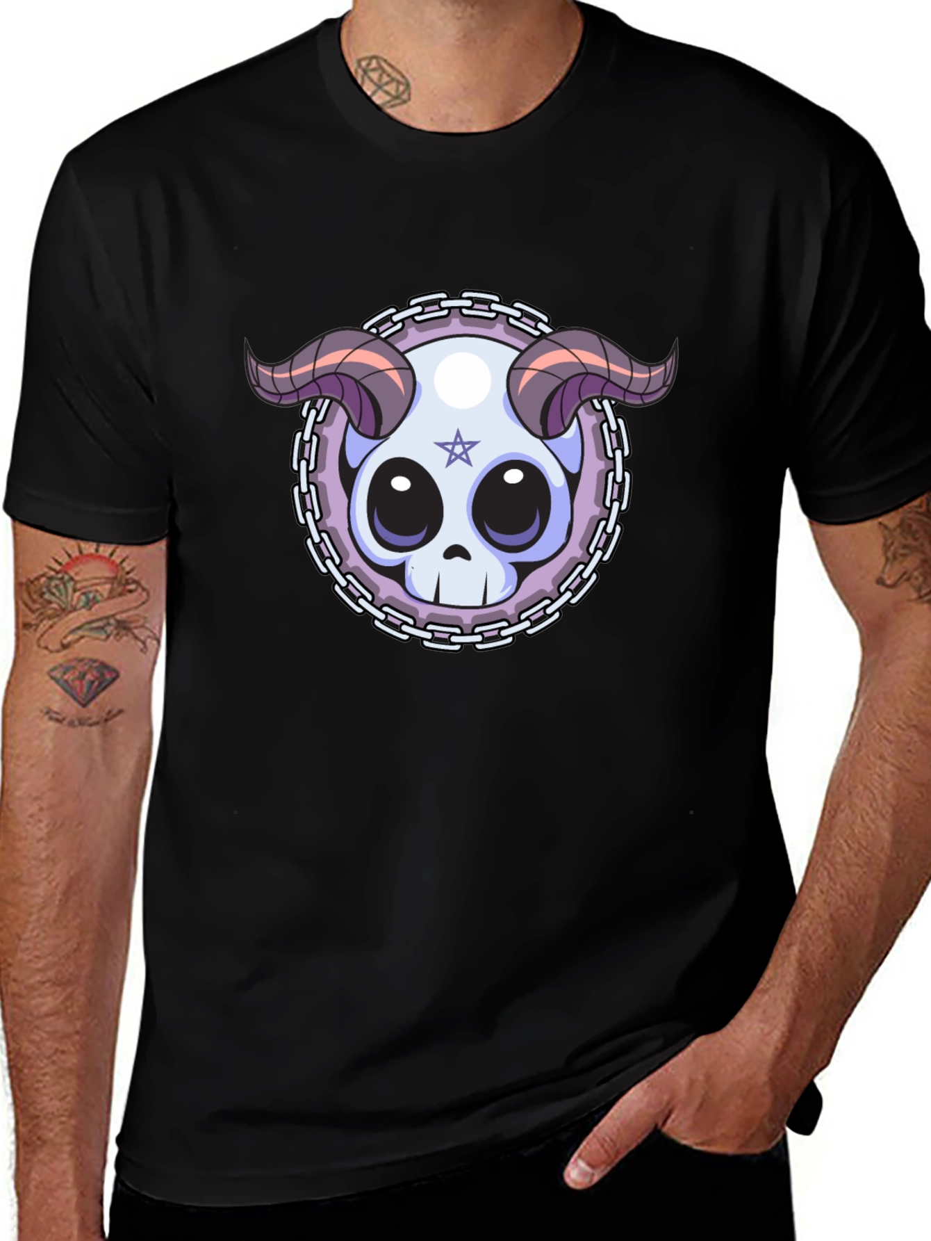 Skull & Horns Graphic Tee - Edgy Style