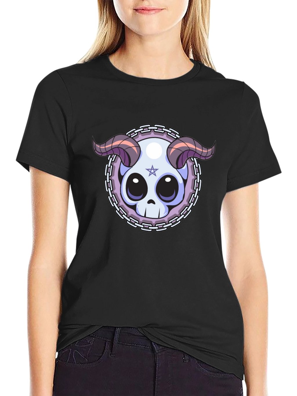 Skull & Horns Graphic Tee - Edgy Style
