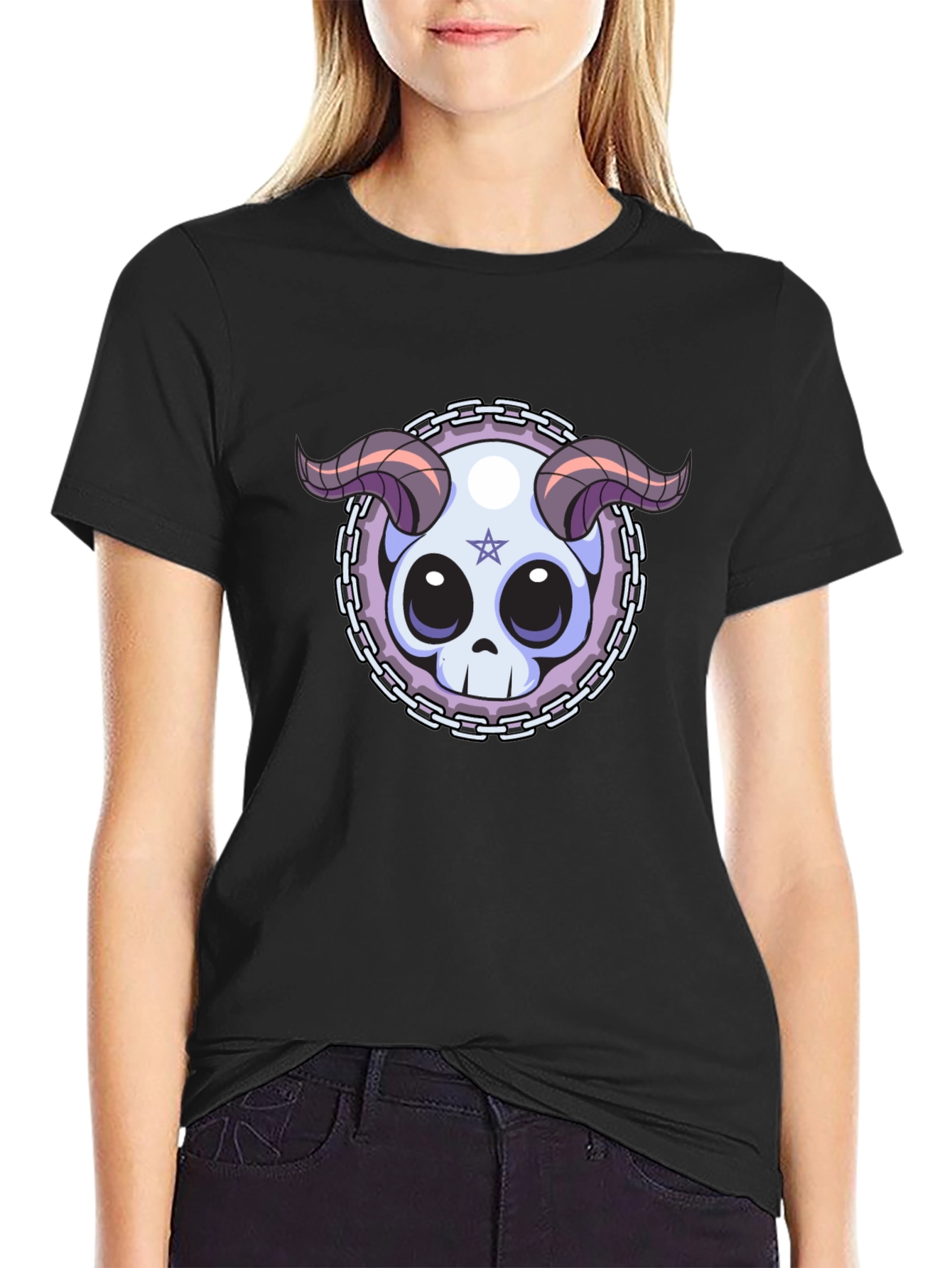 Skull & Horns Graphic Tee - Edgy Style