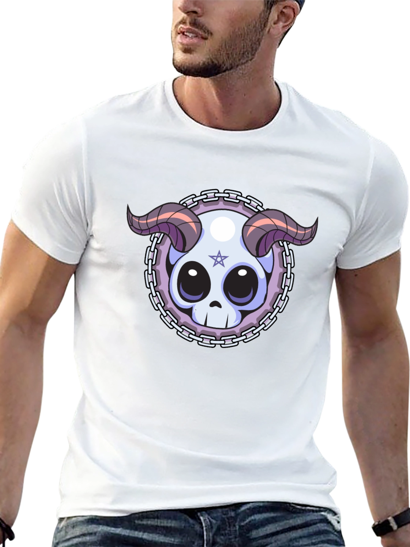 Skull & Horns Graphic Tee - Edgy Style