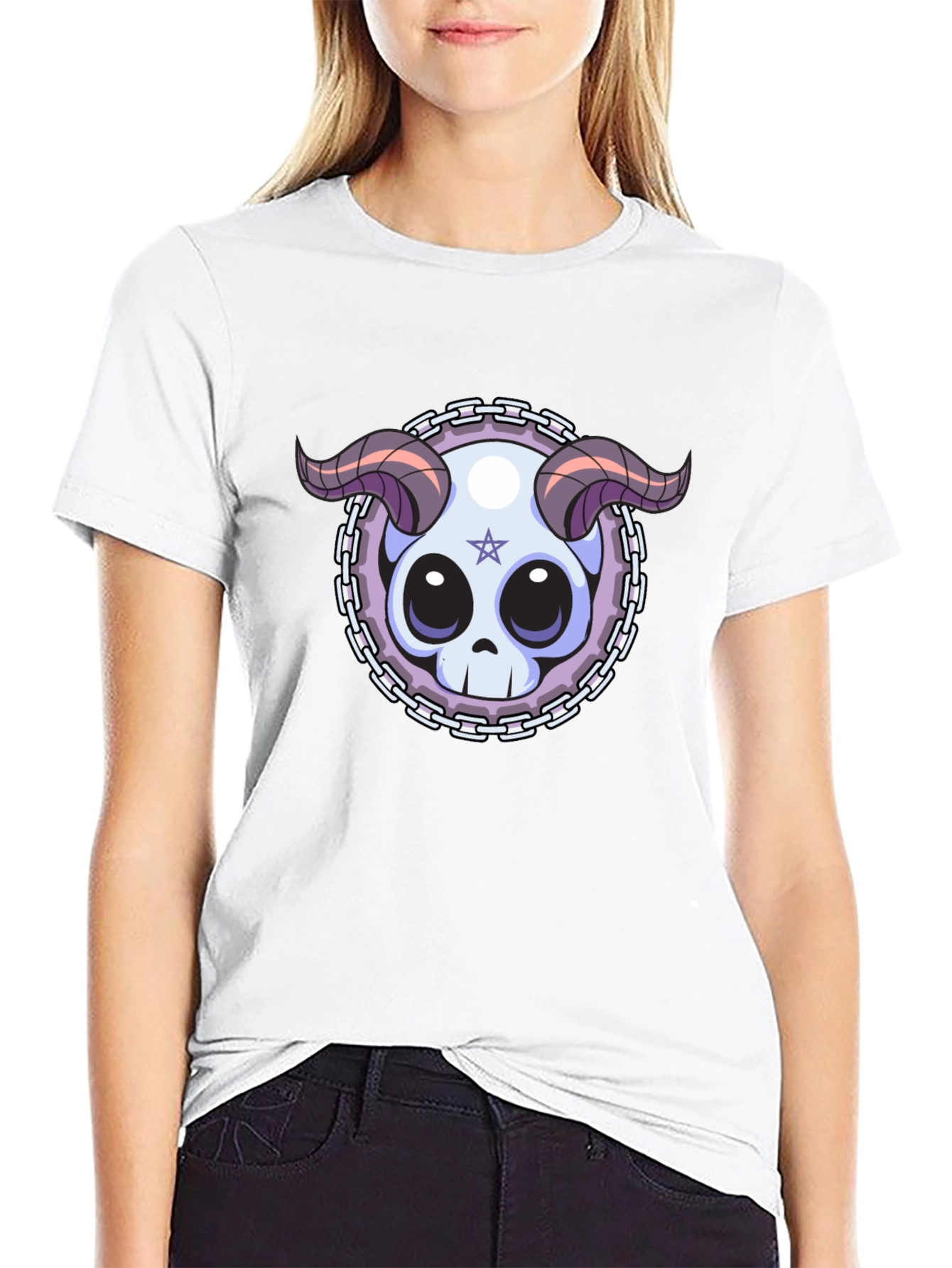 Skull & Horns Graphic Tee - Edgy Style