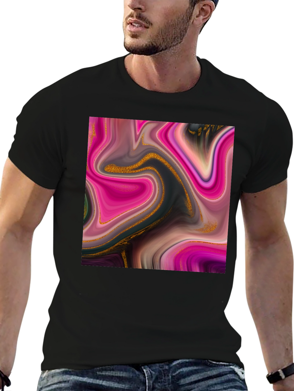 Abstract Swirl Tee - Artistic Mens Black T-Shirt