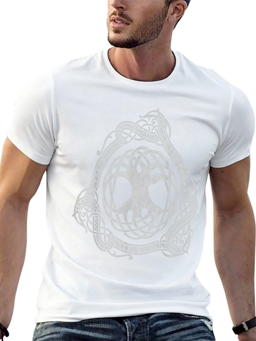 Black T-Shirt with Yggdrasil Viking Tree of Life Design
