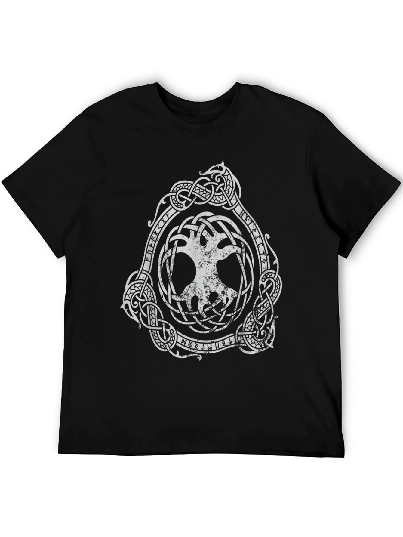 Black T-Shirt with Yggdrasil Viking Tree of Life Design