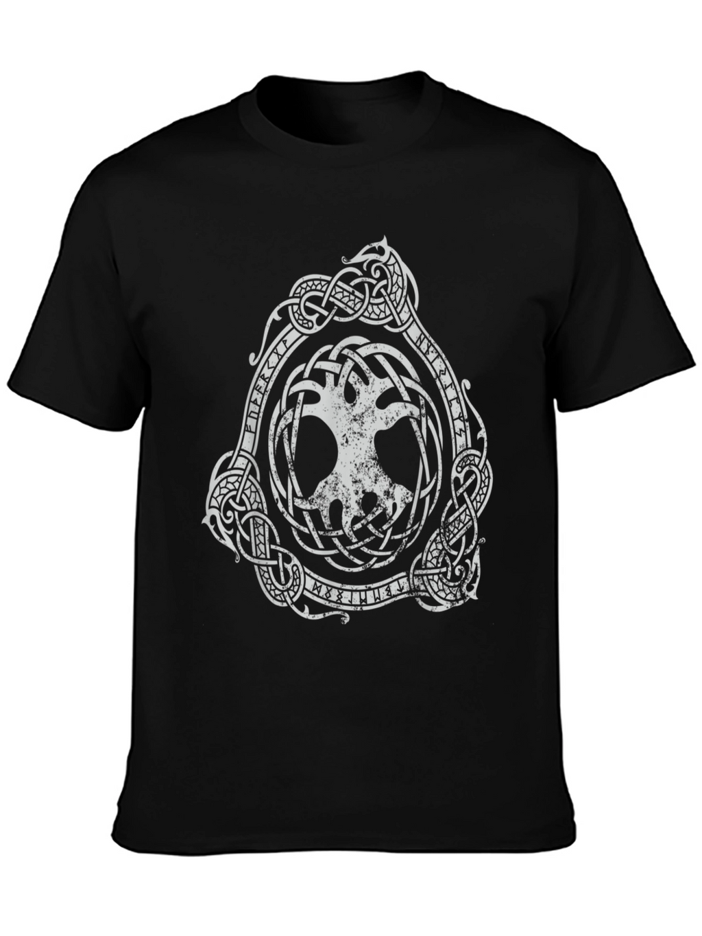 Black T-Shirt with Yggdrasil Viking Tree of Life Design