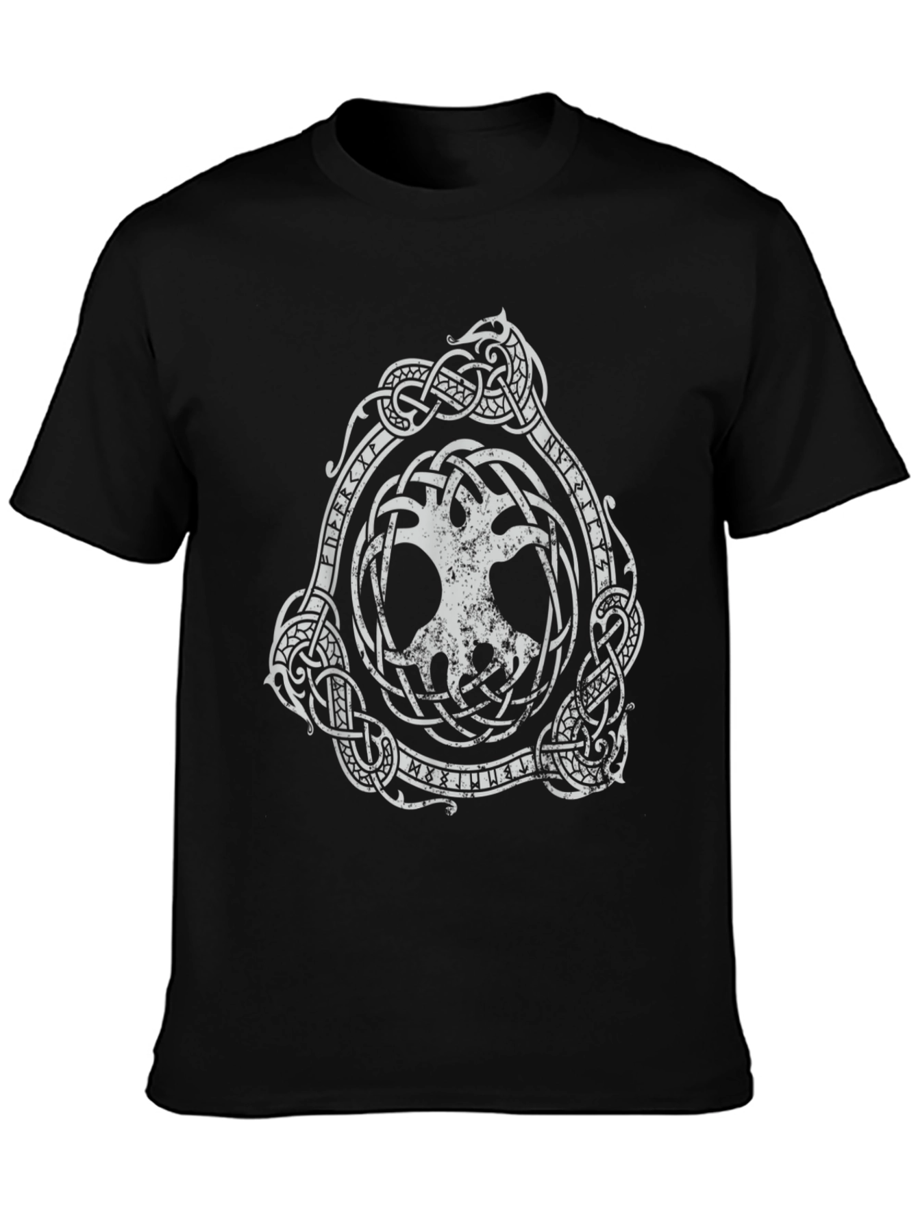 Black T-Shirt with Yggdrasil Viking Tree of Life Design