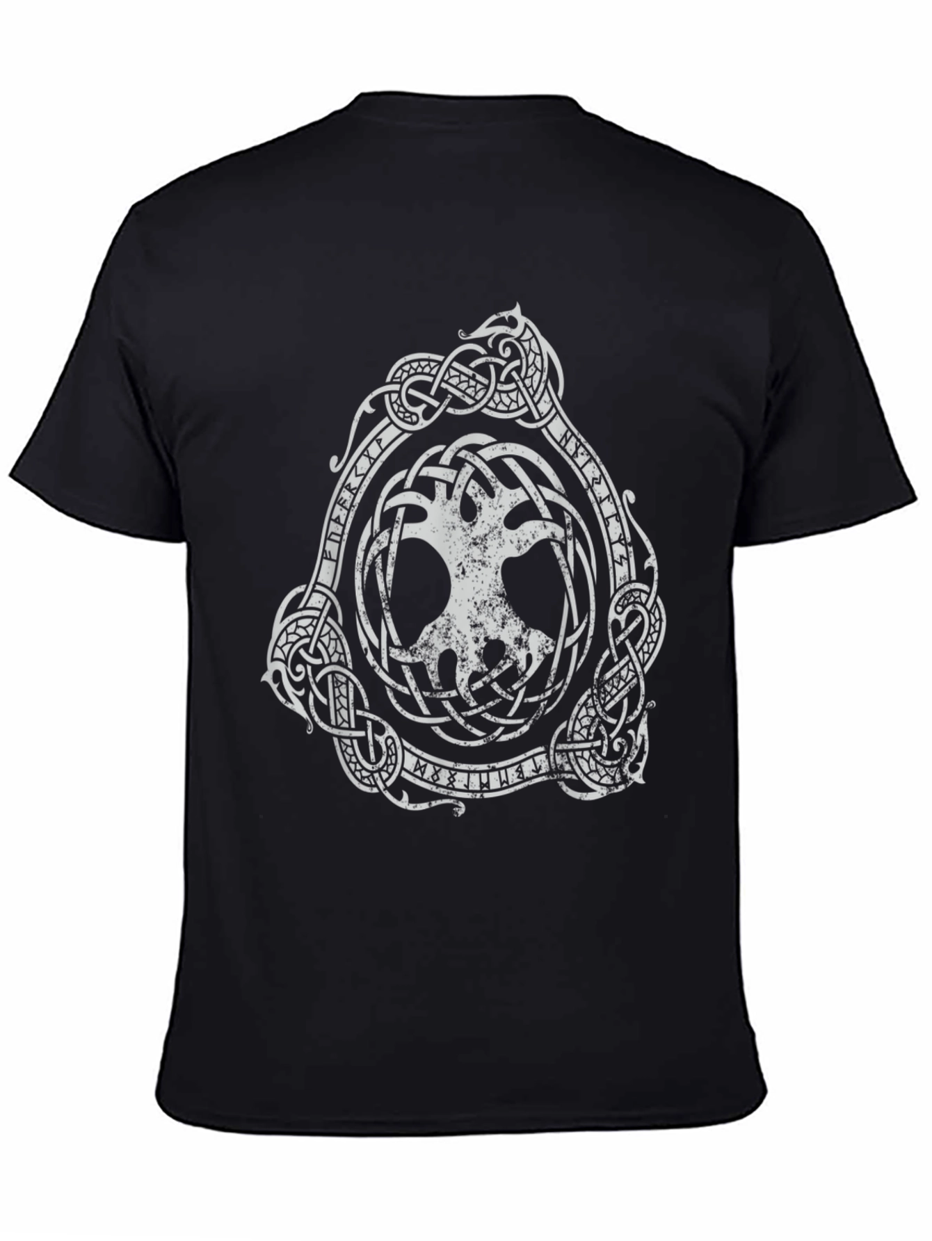 Black T-Shirt with Yggdrasil Viking Tree of Life Design
