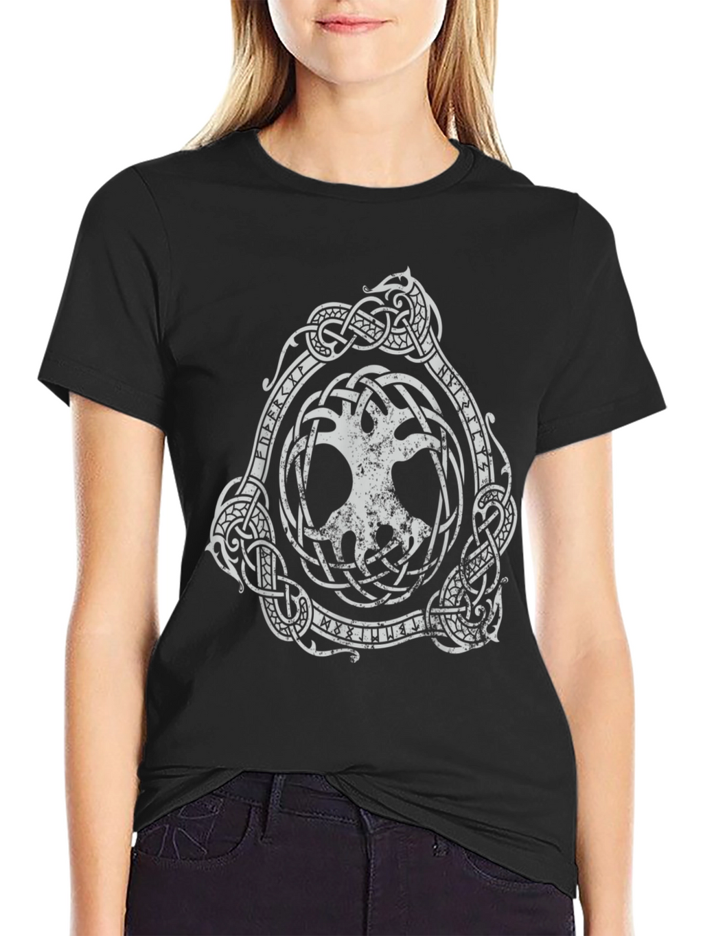 Black T-Shirt with Yggdrasil Viking Tree of Life Design