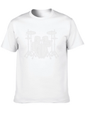 Drum Kit Graphic Tee - Black Cotton Casual T-Shirt