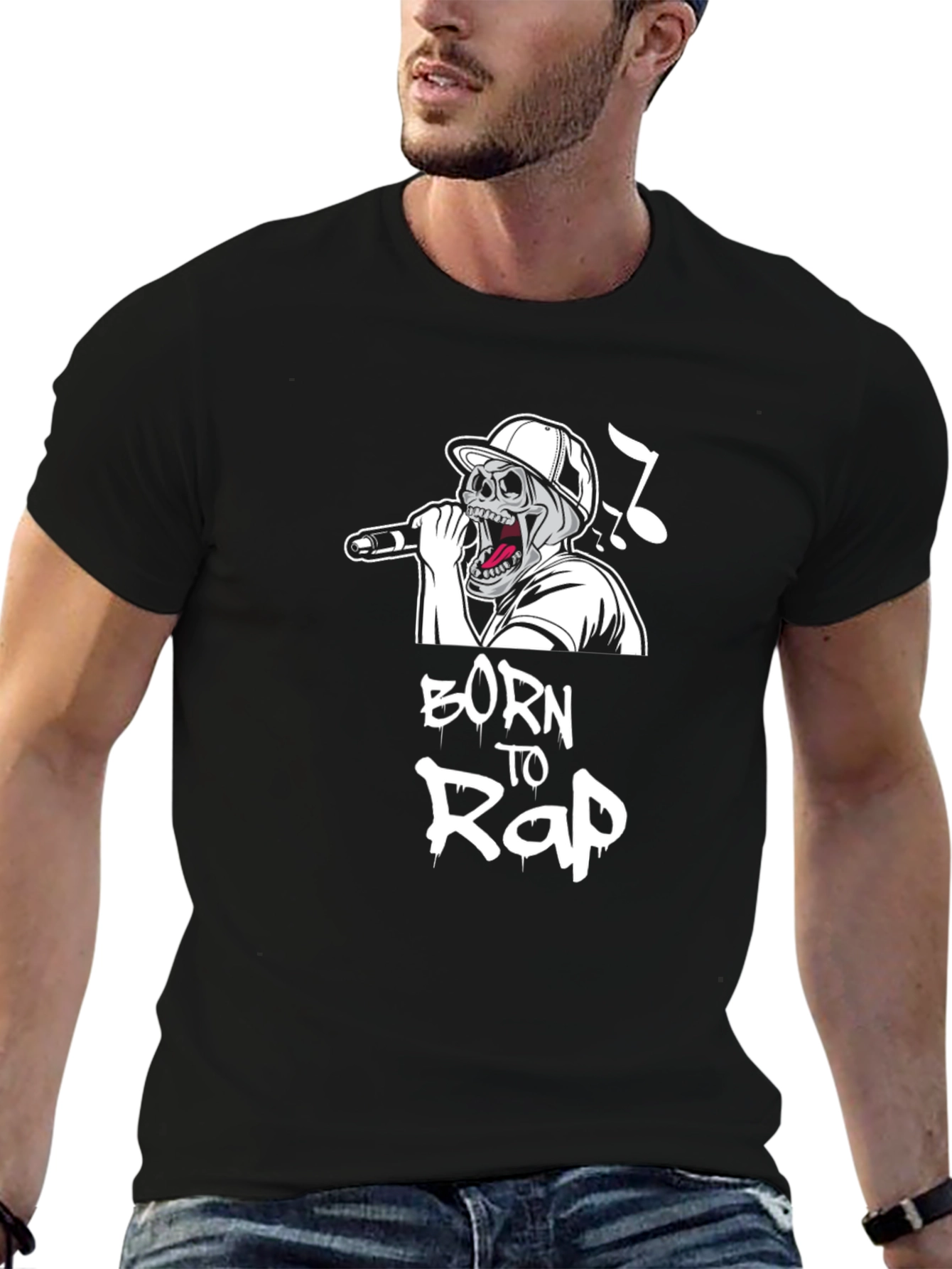 Born to Rap Skull Graphic Black T-Shirt