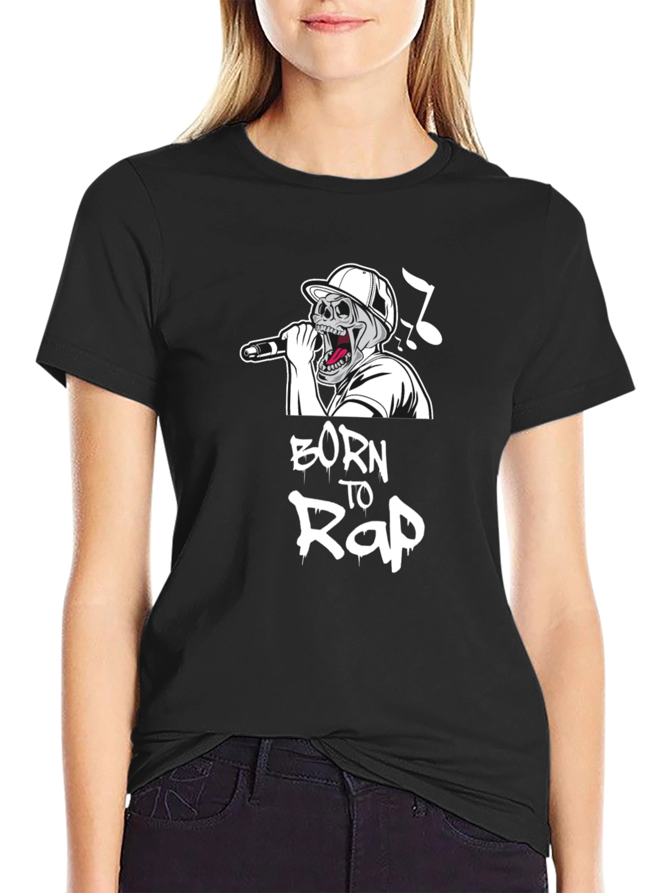 Born to Rap Skull Graphic Black T-Shirt