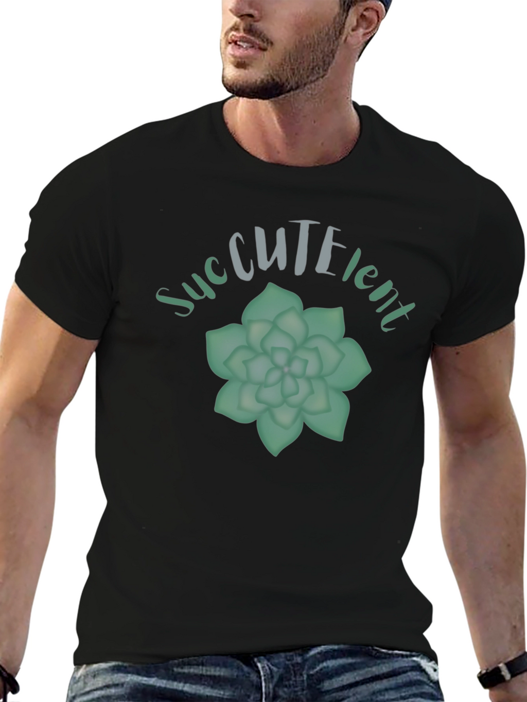 Succulent Plant Graphic Black T-Shirt