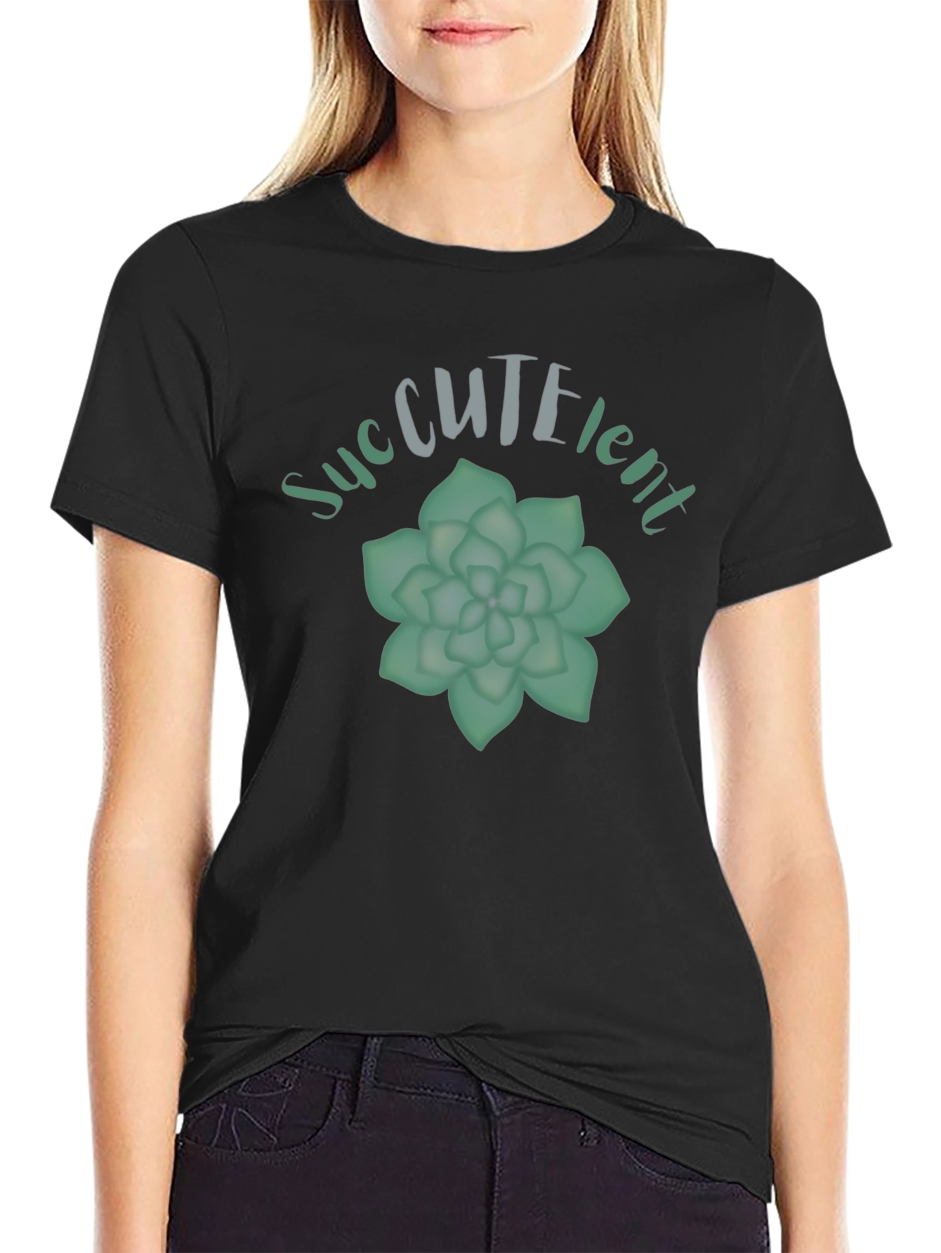 Succulent Plant Graphic Black T-Shirt