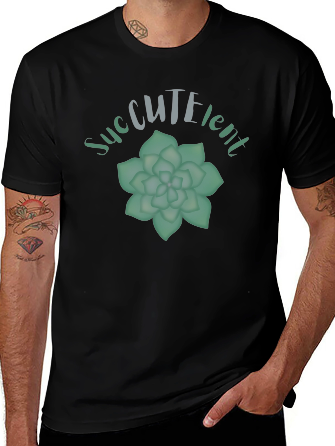Succulent Plant Graphic Black T-Shirt