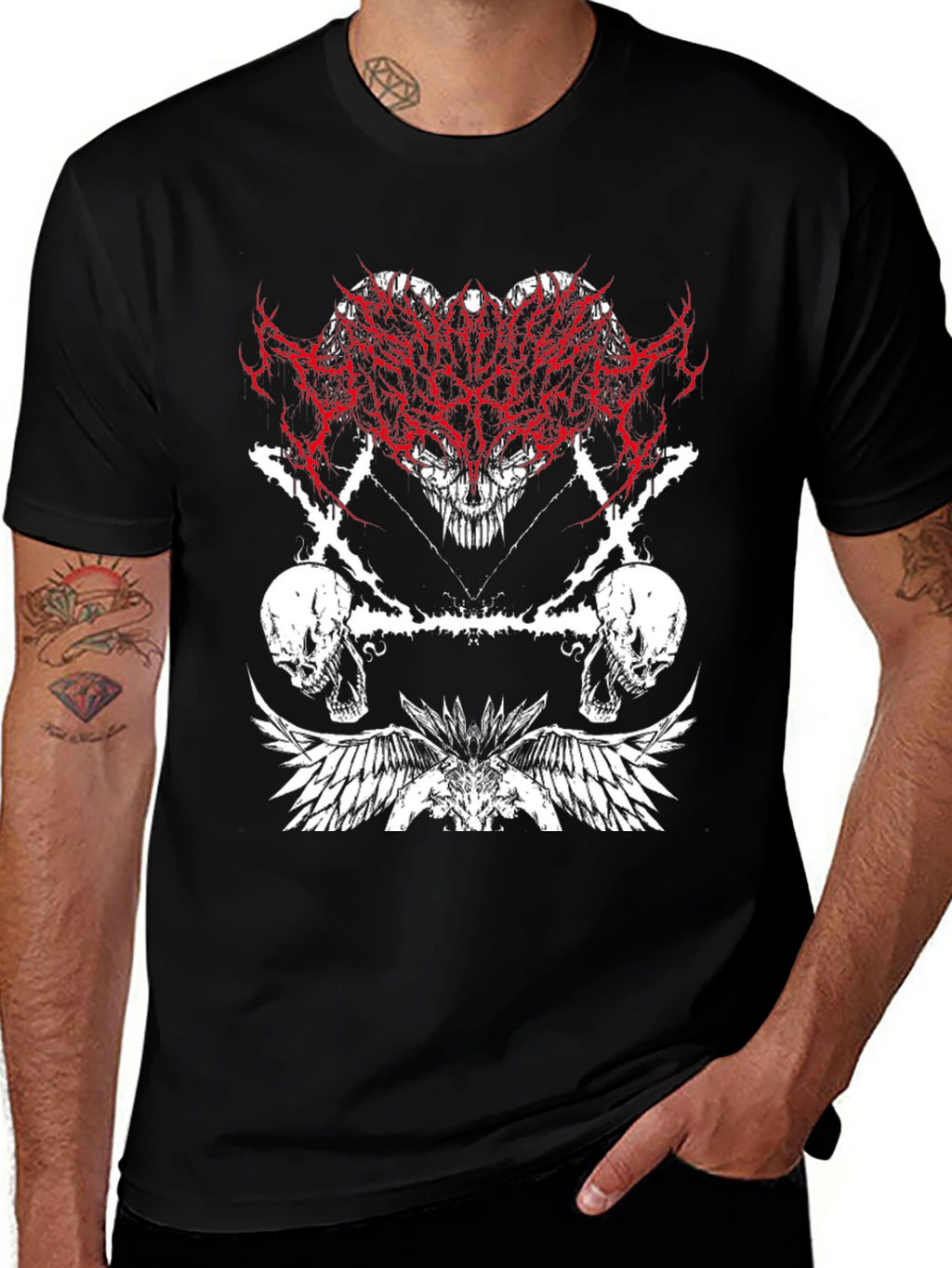 Edgy Graphic Tee - Skulls & Wings