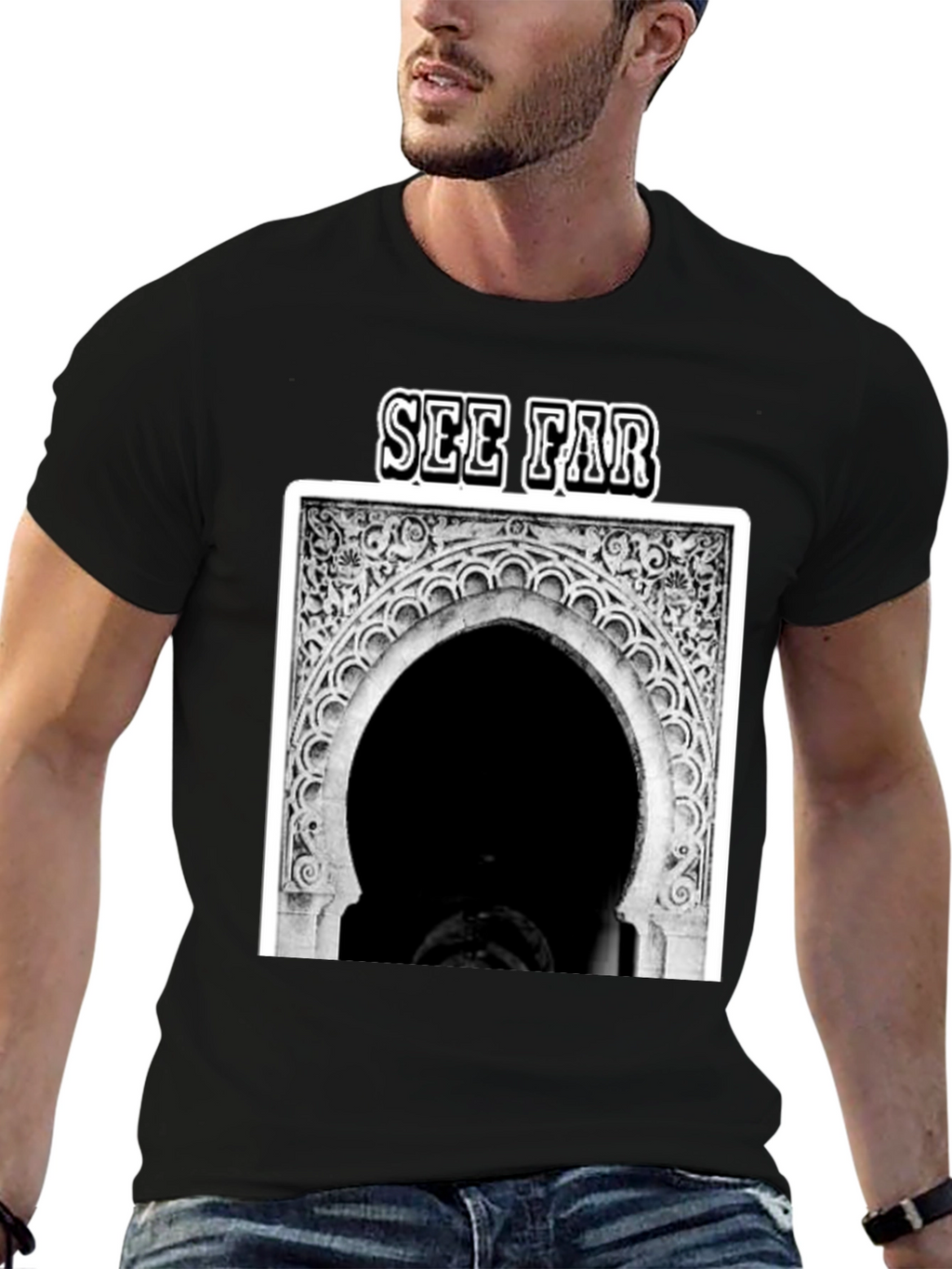 See Far Black Graphic Tee