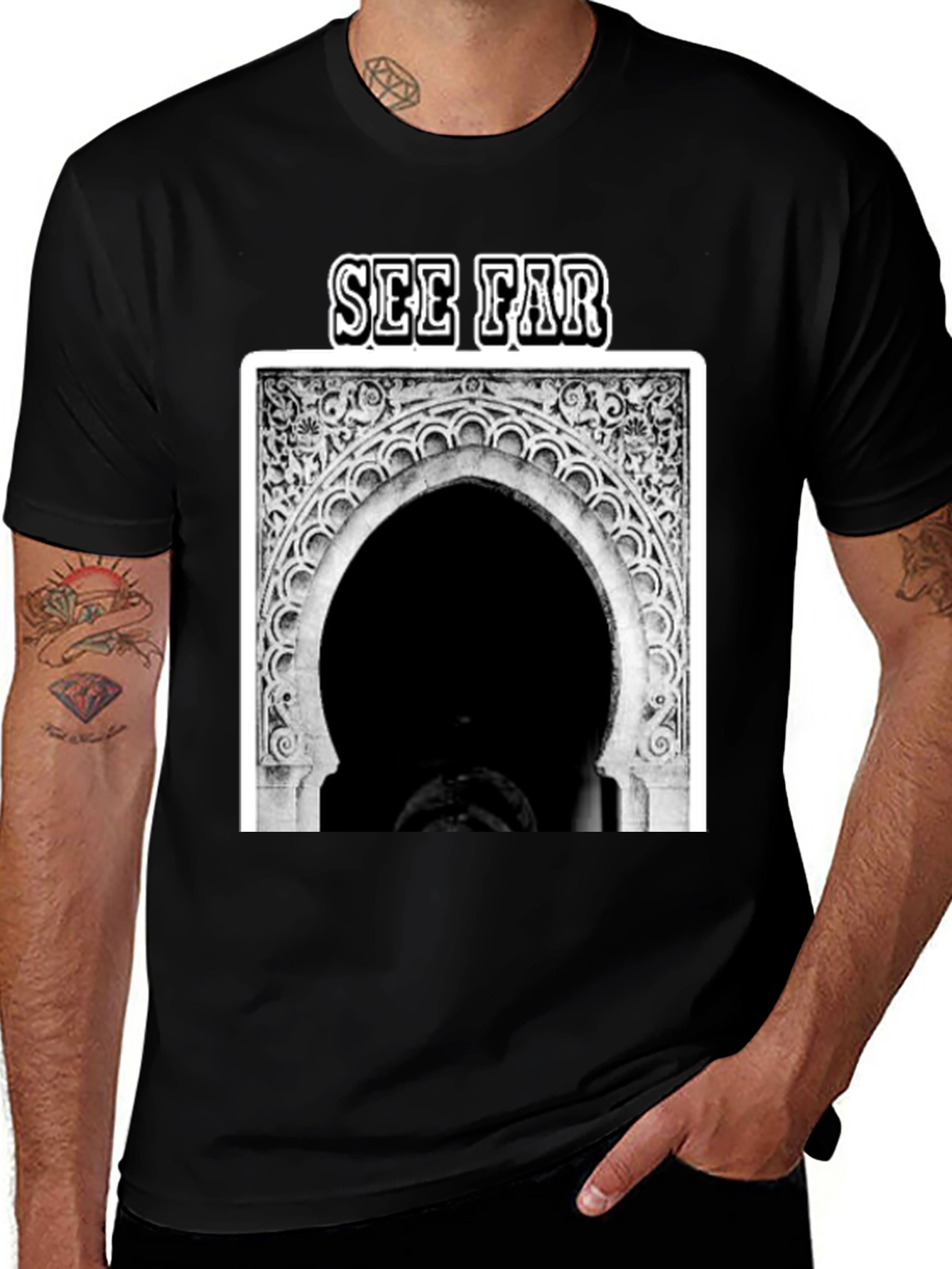 See Far Black Graphic Tee