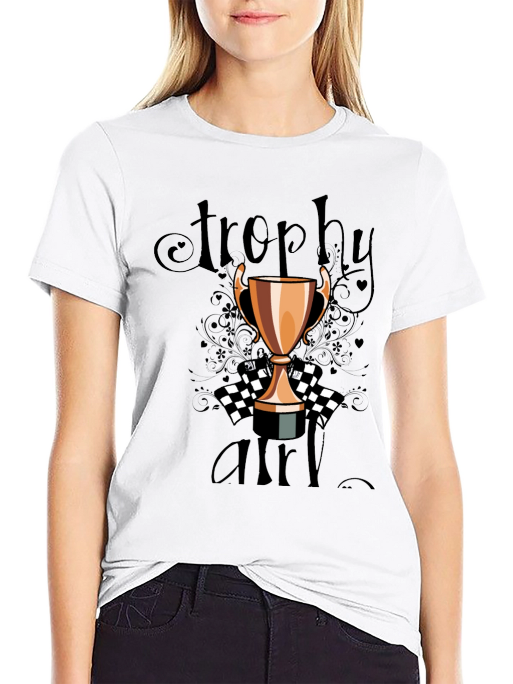 Trophy Girl Graphic Tee - Black Crew Neck