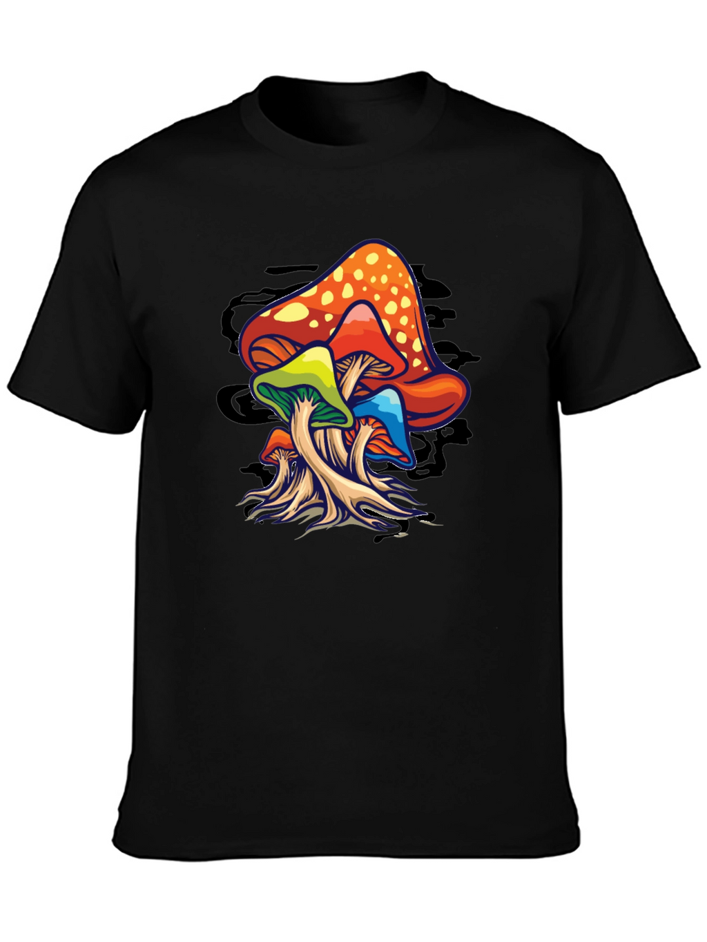 Psychedelic Mushroom Graphic T-Shirt - Black