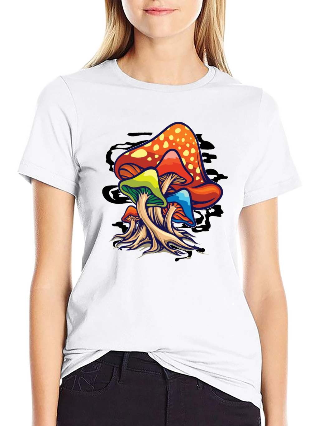 Psychedelic Mushroom Graphic T-Shirt - Black