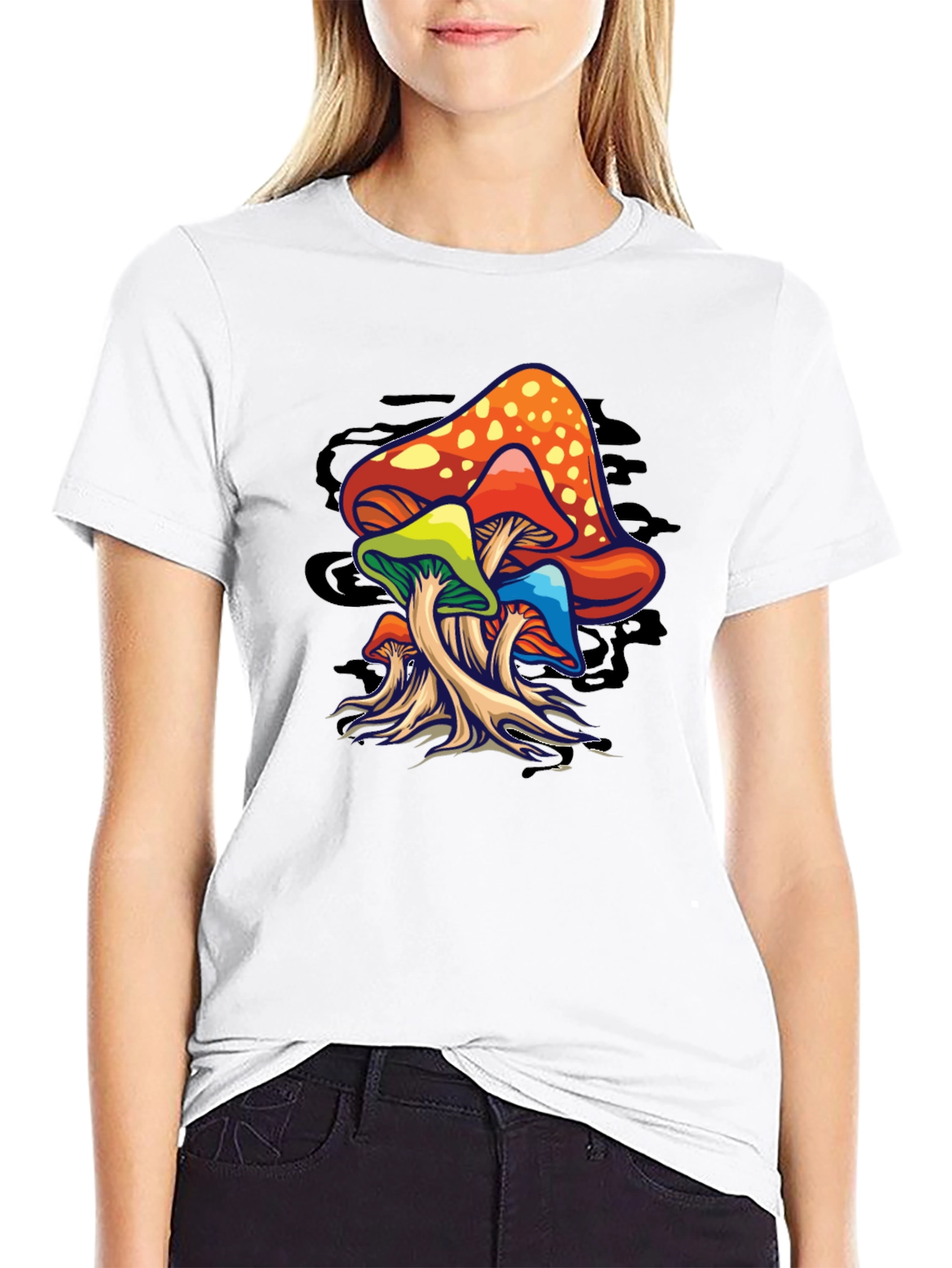 Psychedelic Mushroom Graphic T-Shirt - Black