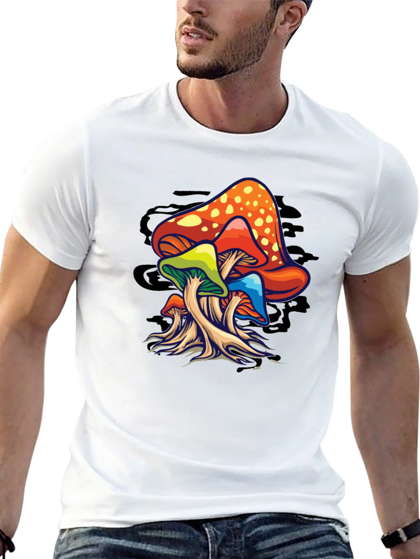 Psychedelic Mushroom Graphic T-Shirt - Black