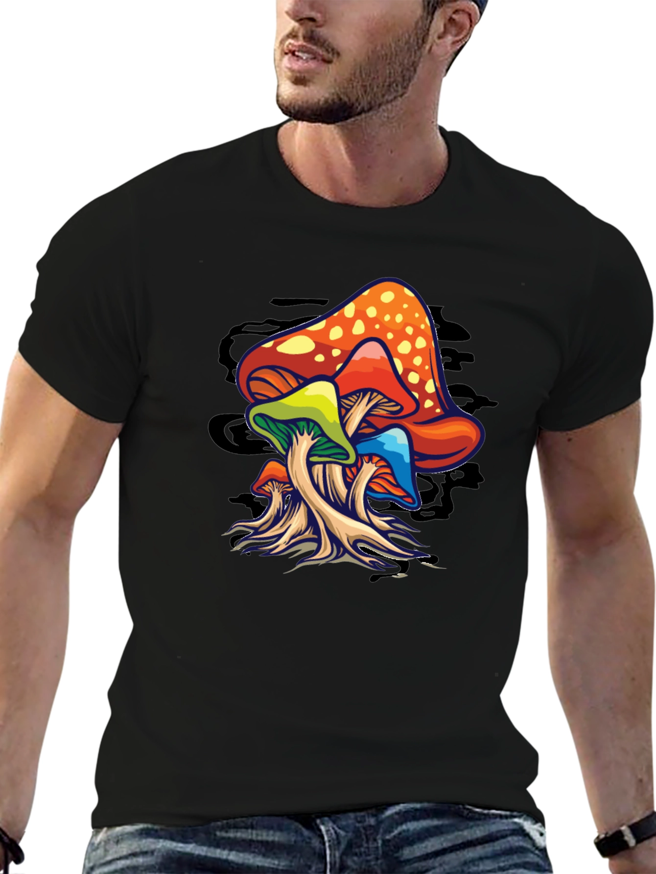 Psychedelic Mushroom Graphic T-Shirt - Black