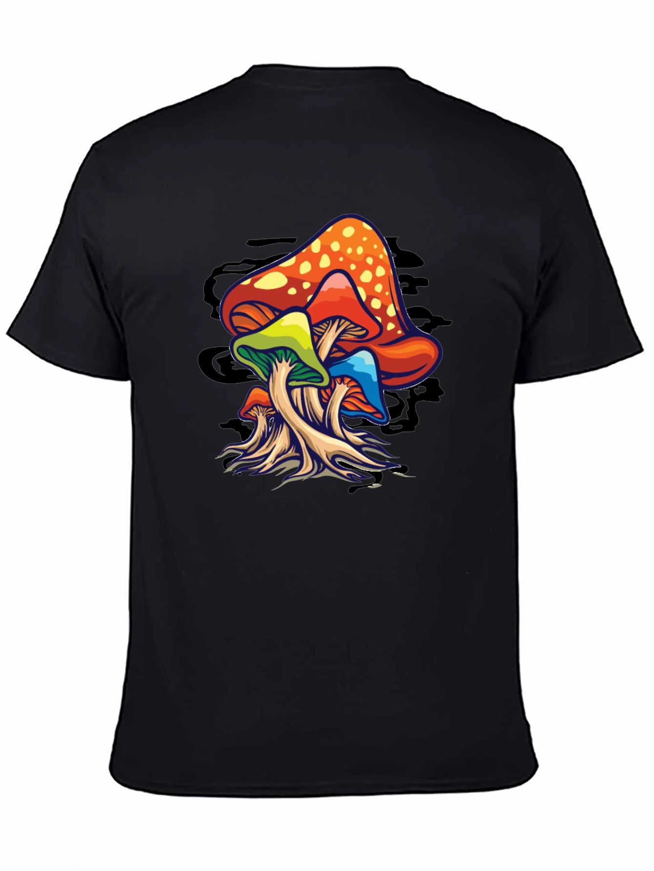 Psychedelic Mushroom Graphic T-Shirt - Black
