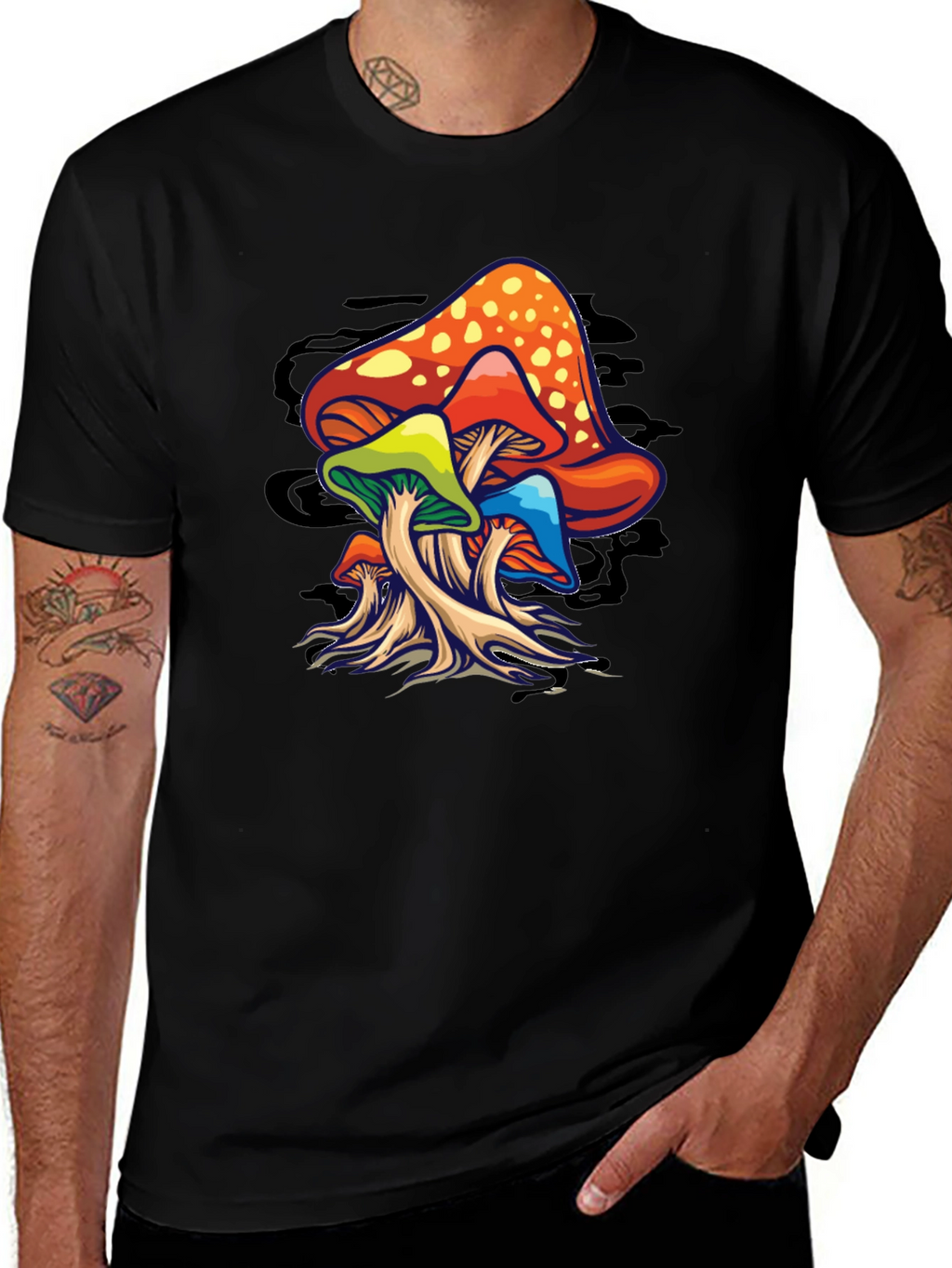 Psychedelic Mushroom Graphic T-Shirt - Black