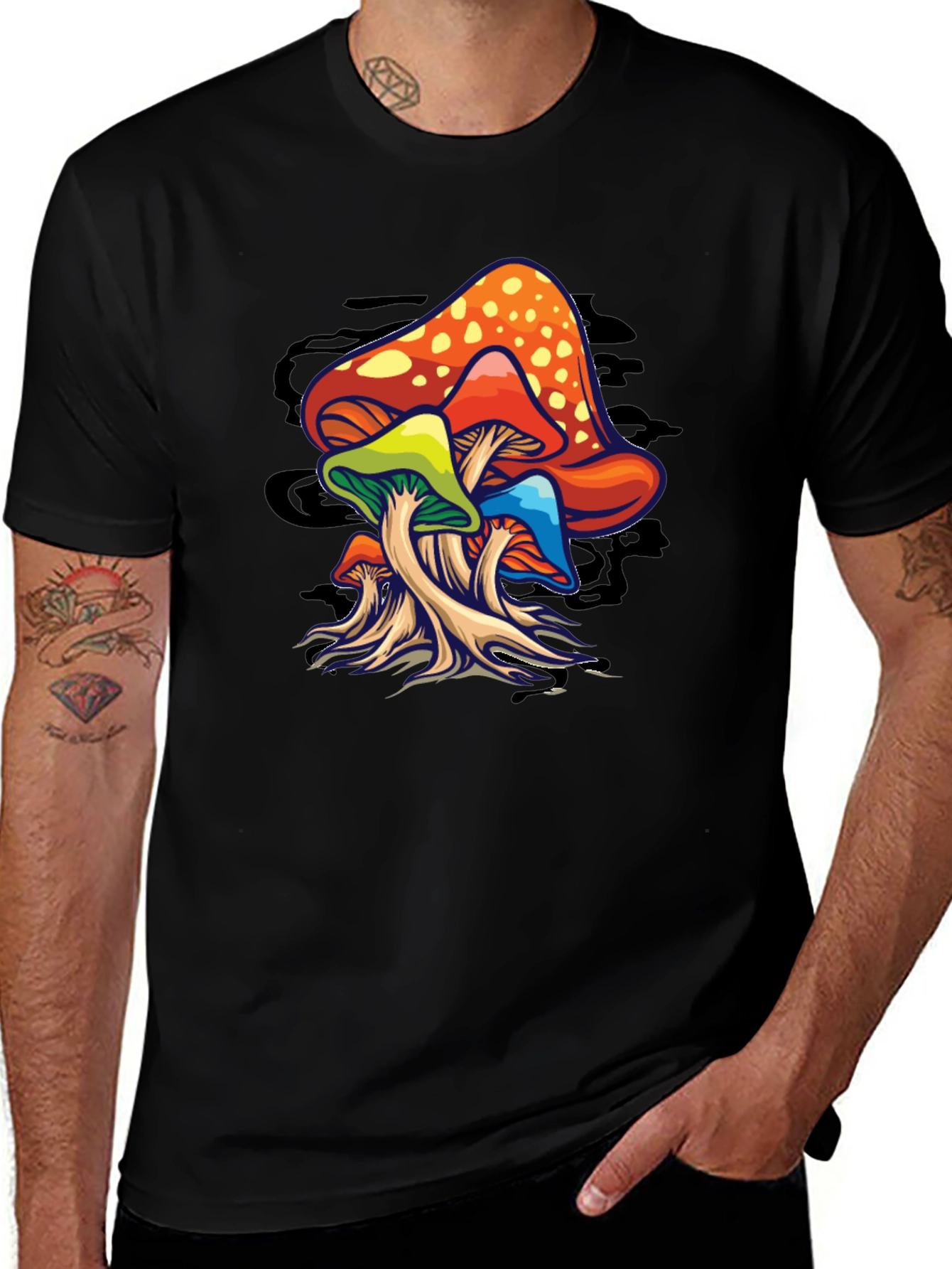 Psychedelic Mushroom Graphic T-Shirt - Black