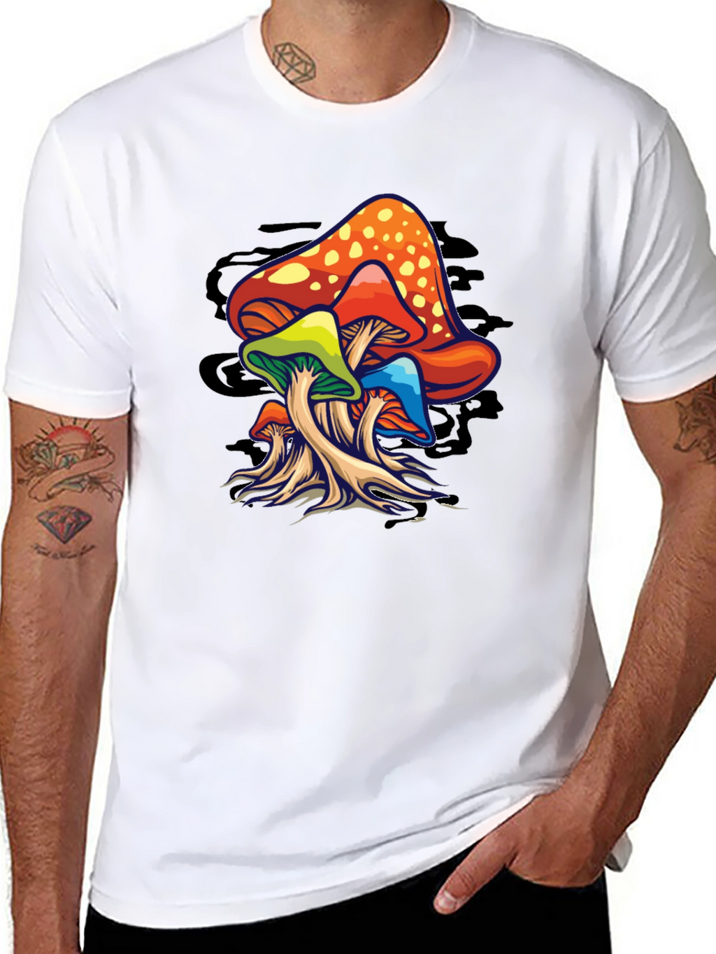 Psychedelic Mushroom Graphic T-Shirt - Black