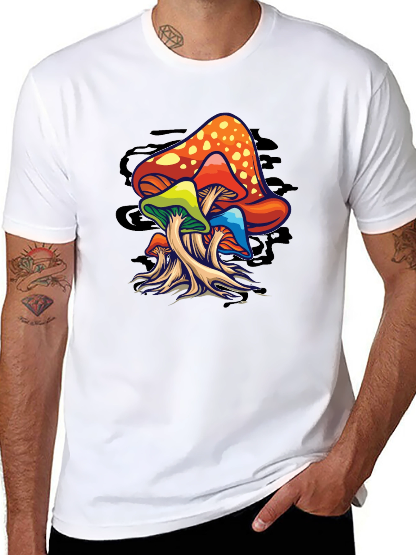 Psychedelic Mushroom Graphic T-Shirt - Black