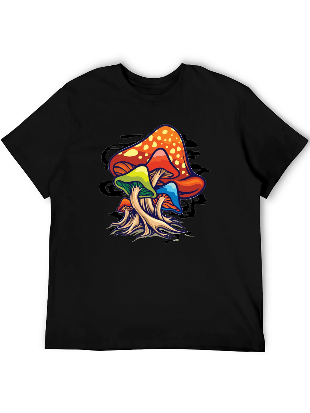 Psychedelic Mushroom Graphic T-Shirt - Black