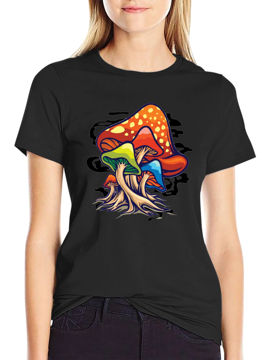 Psychedelic Mushroom Graphic T-Shirt - Black