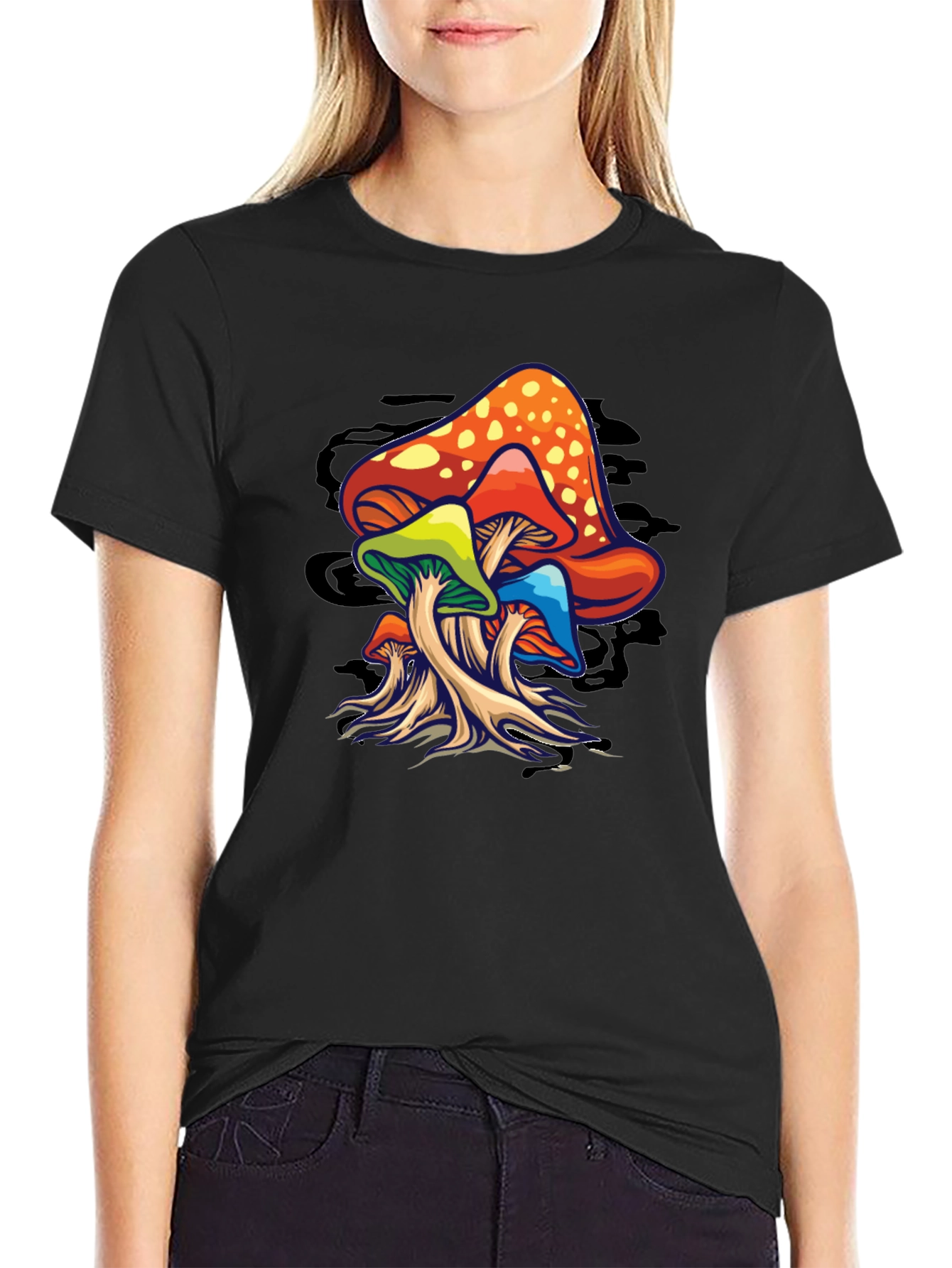 Psychedelic Mushroom Graphic T-Shirt - Black