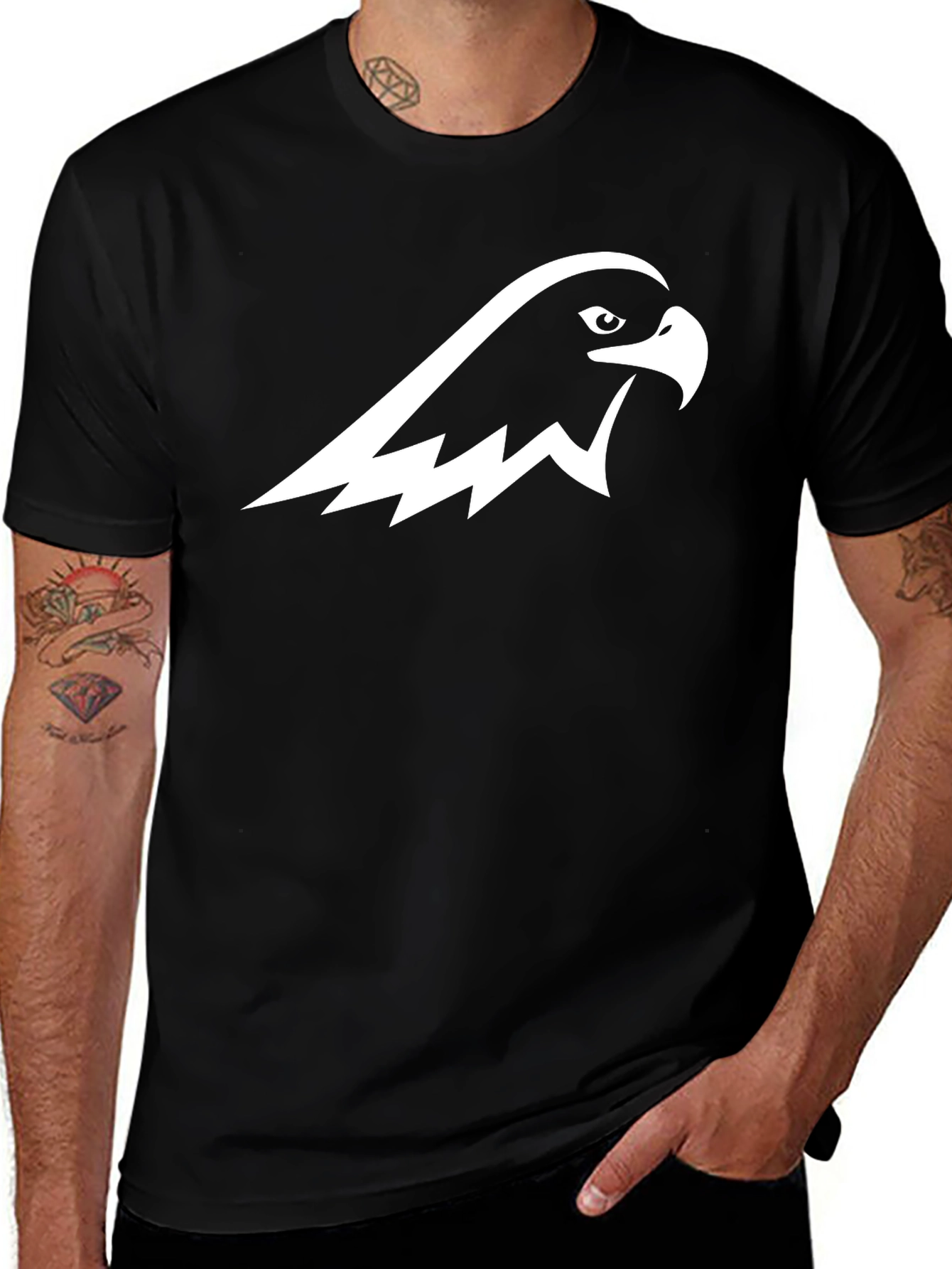 Black T-Shirt with Hawk Graphic