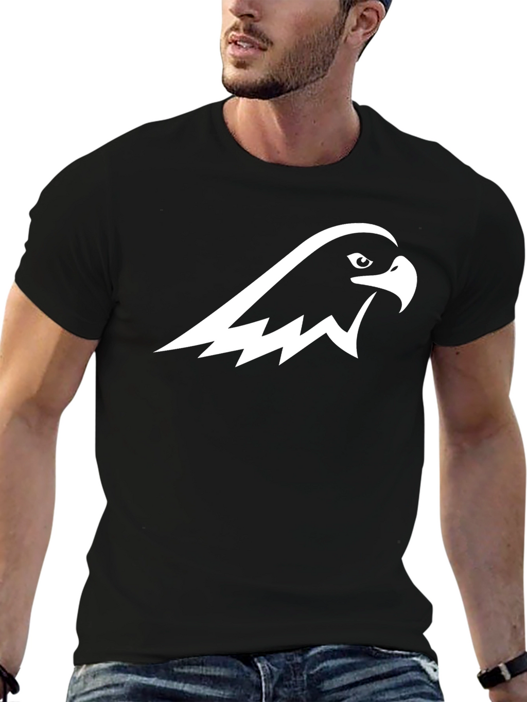 Black T-Shirt with Hawk Graphic
