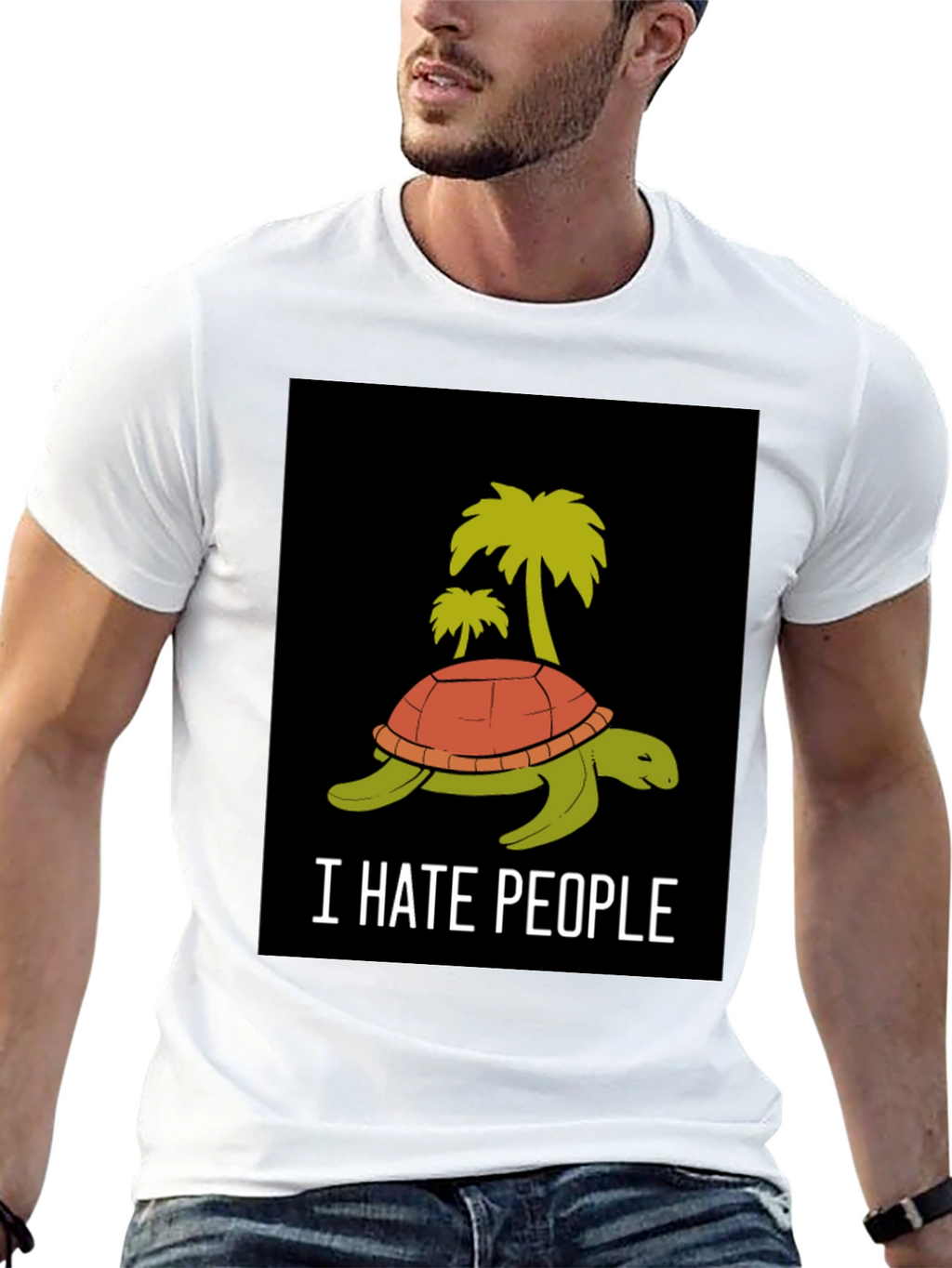 I Hate People Turtle Palm Tree Graphic T-Shirt