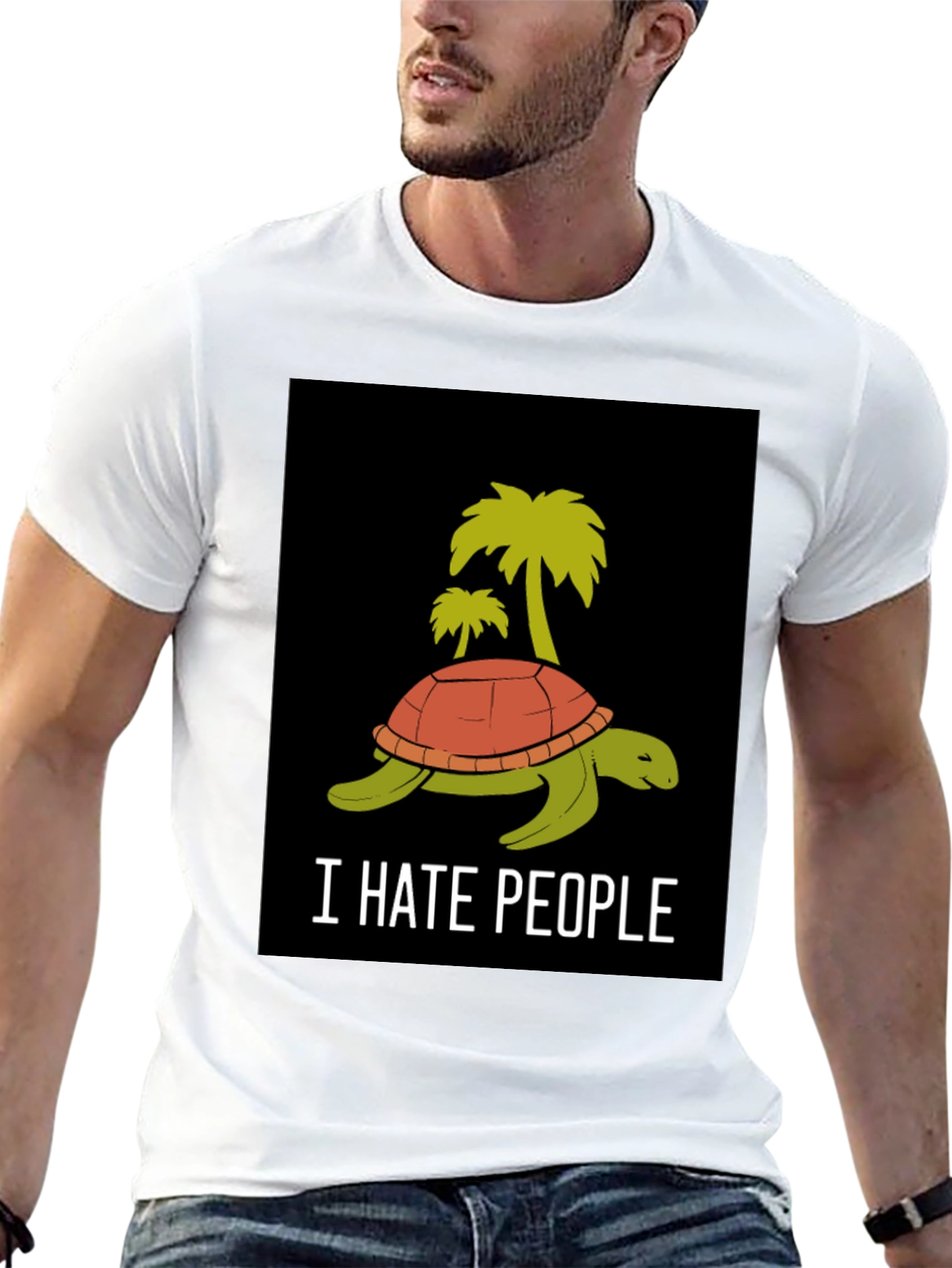 I Hate People Turtle Palm Tree Graphic T-Shirt