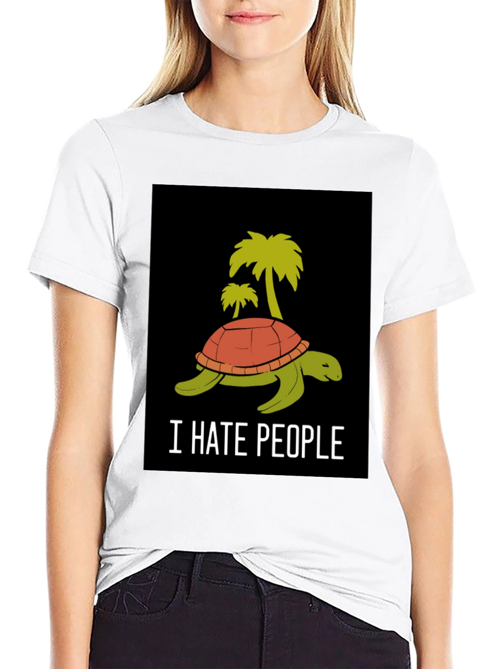 I Hate People Turtle Palm Tree Graphic T-Shirt