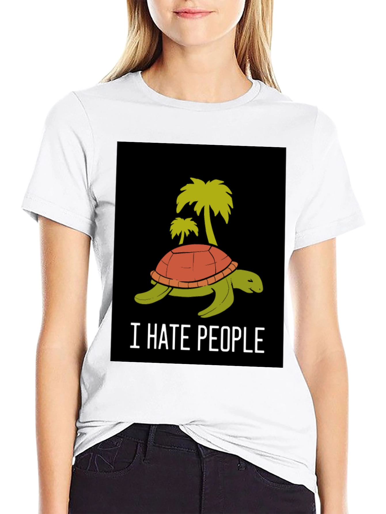 I Hate People Turtle Palm Tree Graphic T-Shirt